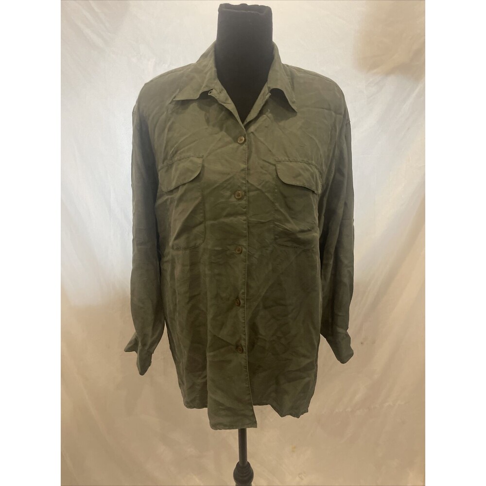 Paul Harris Army Green Silk Shirt Small Button down. Long sleeve Vintage